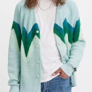 Levi’s Coit Boxy Cardigan Sweater XS Unisex blue green cozy Preppy Soft Stretchy